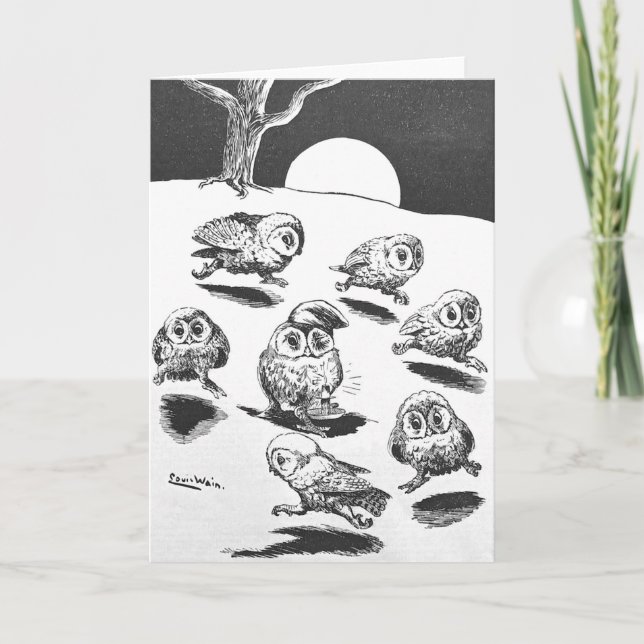Cartão Moonlight Owls, Louis Wain (Frente)