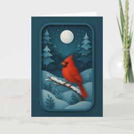 Cartão Moonlit Cardinal in Winter Forest Card