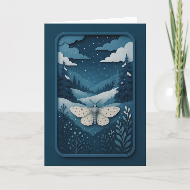 Cartão Moonlit Moth in Winter Forest Card (Frente)