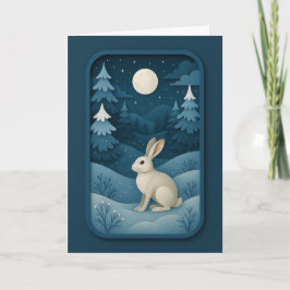 Cartão Moonlit Rabbit in Snowy Forest Card