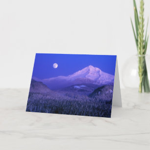 Cartão Moonrise over Mt Hood winter, Oregon