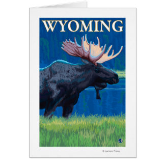 Cartão Moose no Poster de viagens NightWyomingVintage