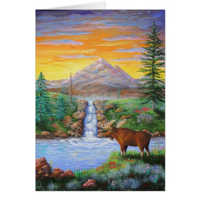 Cartão Moose Wildlife Mountain Creationarts (Frente)