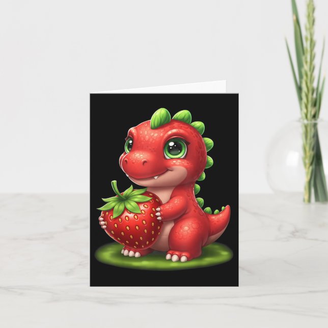 Cartão Morango Cinto Fruta de Verão Dinossauro T Rex (Frente)