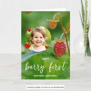 Cartão Morango Foto Personalizada Feliz Baga Primeiro Ani