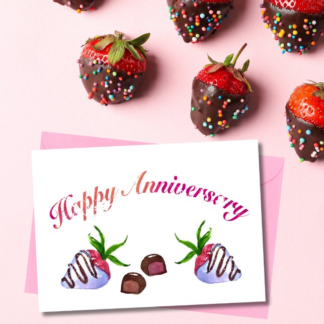 Cartão Morangos com Chocolate de Feliz Aniversário (Criador carregado)