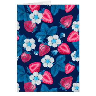 Cartão Morangos cor-de-rosa em azul
