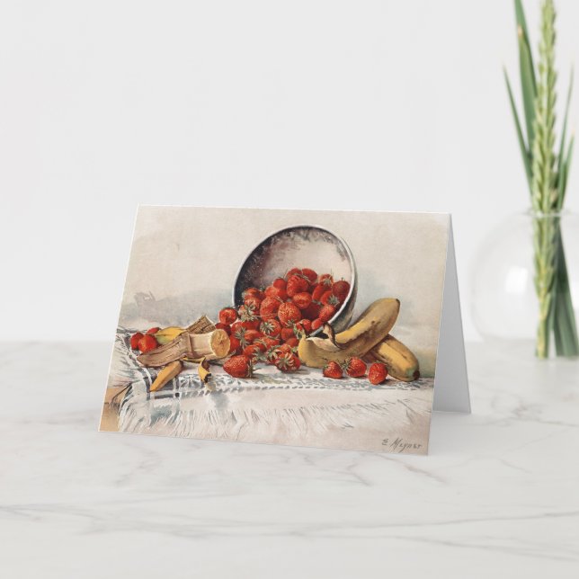 Cartão Morangos e Bananas num Cesto | E. Meyner (Frente)