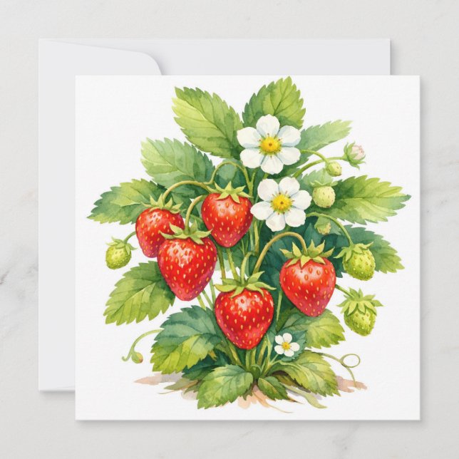 Cartão Morangos em aquarela e flor de baga  (Frente)