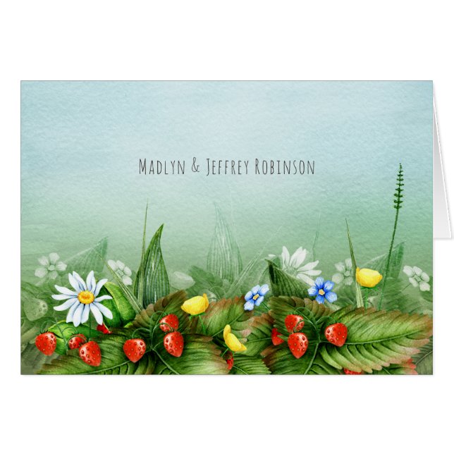 Cartão Morangos selvagens num país do céu azul paralelo (Frente horizontal)