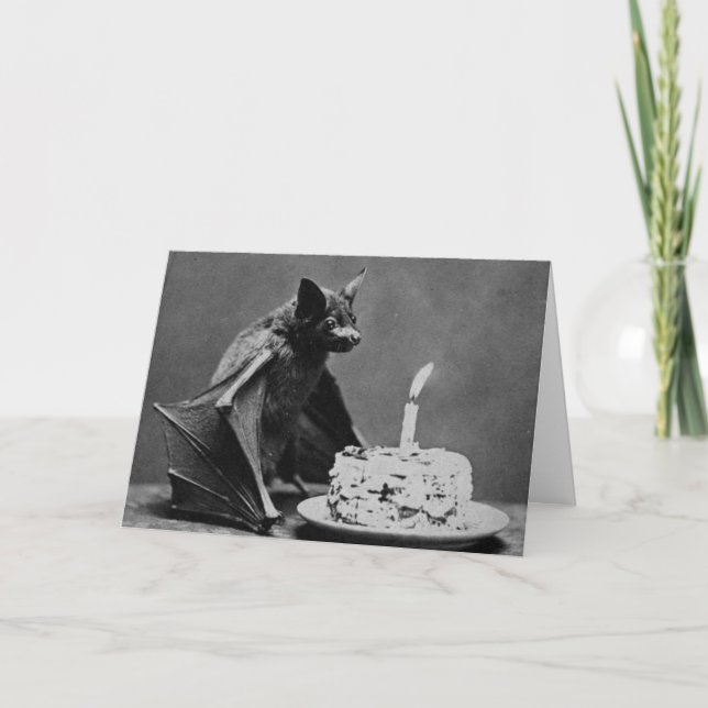Cartão Morcego com Bolo de Aniversário (Frente)