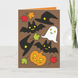 Cartão Morcegos Divertidos Fantasma Chapéu & Abóbora de H