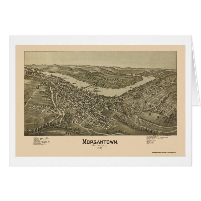 Cartão Morgantown, mapa panorâmico de WV - 1897 (Frente Horizontal)