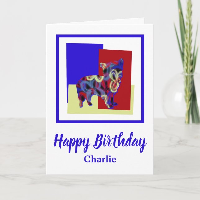 Cartão Morkie Dog Silhouette Red Blue Yellow Birday (Frente)