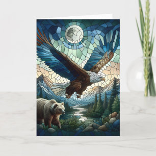Cartão Mosaic Bear and Eagle in the Mountains Ai Art