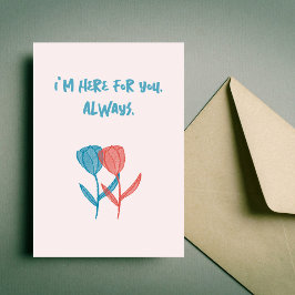 Cartão Mosaico de tulipas azuis e rosas desenhadas à mão 