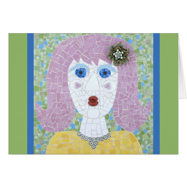 Cartão Mosaico - Ingrid com Borda Verde e Azul (Frente Horizontal)
