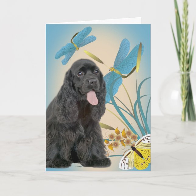 Cartão Moscas do Dragão do Cocker Spaniel e Borboletas (Frente)