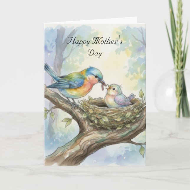 Cartão Mother and Baby Bird Mother's Day Card (Frente)