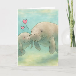 Cartão Mother and Baby Manatee Watercolor Illustration – 
