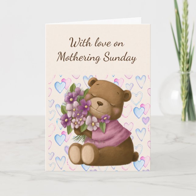 Cartão Mothering Sunday Love Aprecie Bear Flowers Card (Frente)