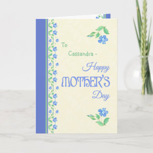 Cartão Mother's Day Blue Periwinkle Floral Border