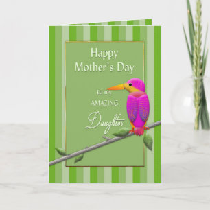 Cartão Mother's Day, Daughter, Tropical Bird Fuchsia