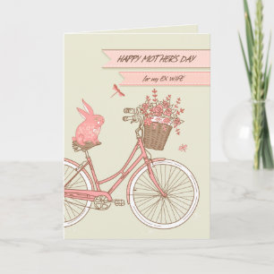 Cartão Mother's Day for Ex Wife Retro Bicycle Flowers