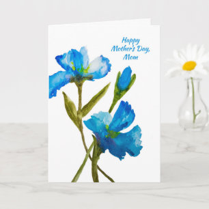Cartão Mothers Day for Mom Blue Watercolor Irises