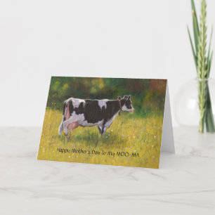 Cartão Mother's Day: Funny Pun, Cow Painting, Moo-ma Mama