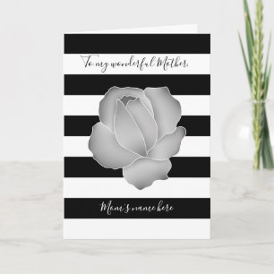 Cartão Mothers Day gray rose and black and white stripes
