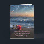 Cartão Mothers Day in Remembrance of your Mother Rose<br><div class="desc">A card of remembrance and sympathy for someone missing their mother on Mother’s Day, featuring an image of a single rose on the beach as the sun sets and stars begin to appear. A gentle way to let them know you’re thinking of them and offering support as they miss their...</div>