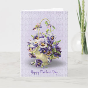 Cartão Mother's Day pansy basket on eyelet lace