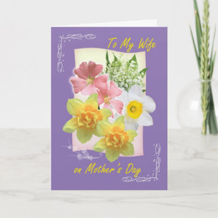 Cartão Mother's Day, Wife. Daffodil, lily of the valley