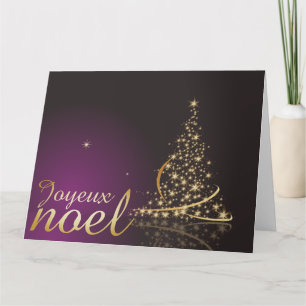 Cartão Motif de Noël pourpre avec arbre de Noël doré