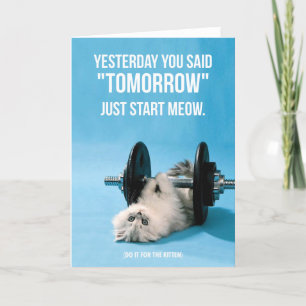 Cartão Motivação Engraçada do Workout - Cat - Start Meow