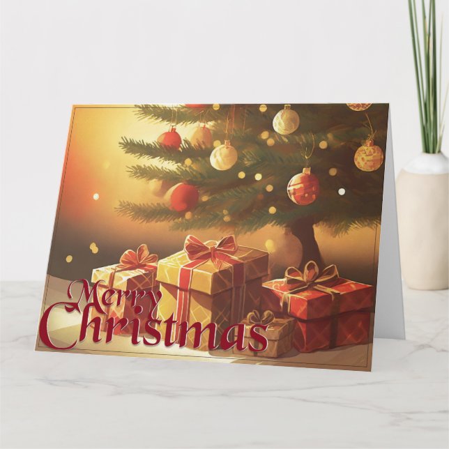 Cartão Motivo de Natal, com presentes debaixo da árvore d (Frente)