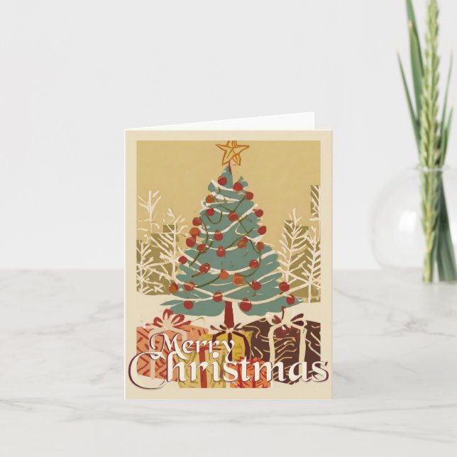Cartão Motivo de Natal, com Presentes sob a Árvore de Nat (Frente)
