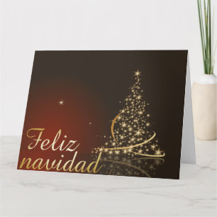 Cartão Motivo natalino vermelho com árvore de Natal doura