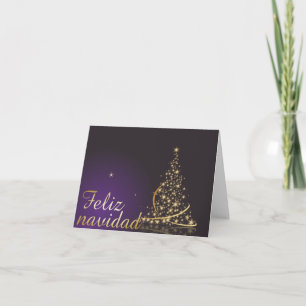 Cartão Motivo navideño morado oscuro con dorado árbol