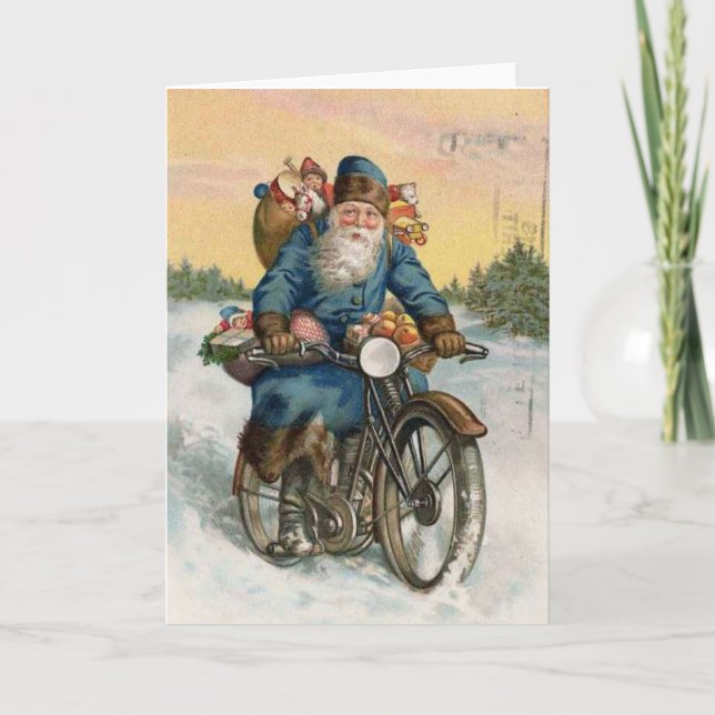 Cartão Motocicleta natal vintage Card Santa Claus (Frente)