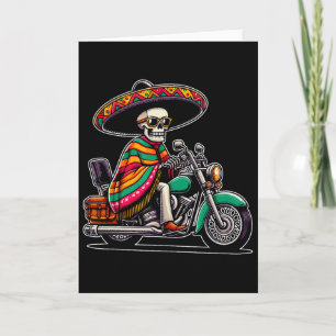 Cartão Motociclista Esqueleto de Motoqueiro Chapéu Mexica