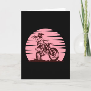Cartão Motocross Girl Retro Vintage Rosa