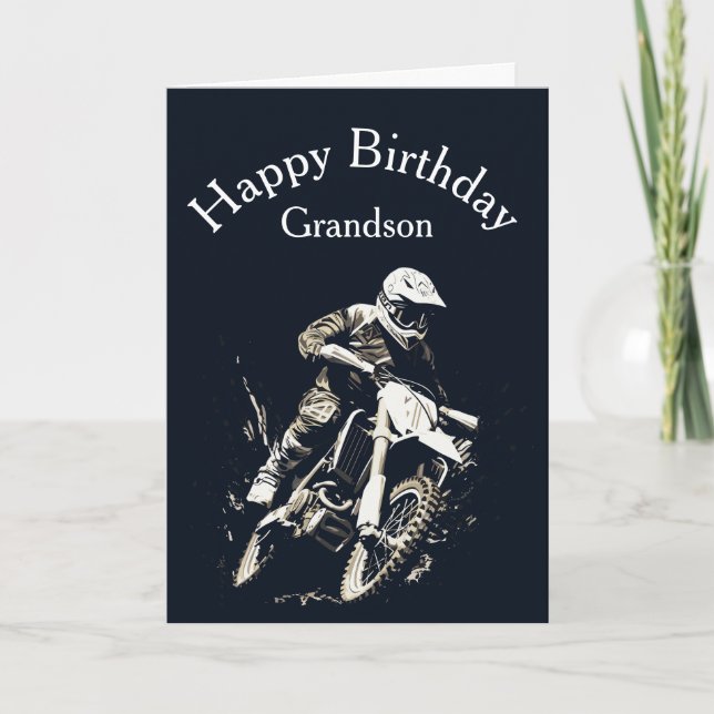 Cartão Motocross Grandson Birthday Esporte Corrida de Mot (Frente)
