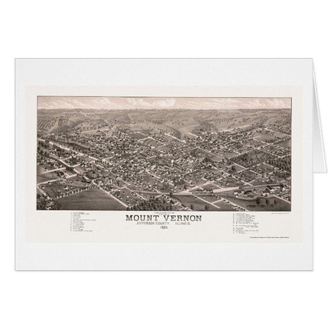 Cartão Mount Vernon, mapa panorâmico do IL - 1881 (Frente Horizontal)