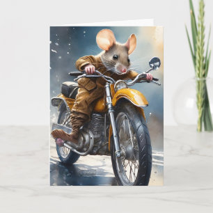 Cartão Mouse Adorável Dirigindo uma Moto