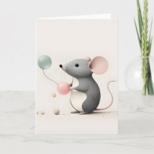 Cartão Mouse Boho Minimalista com Saudação de Vazio Balõe