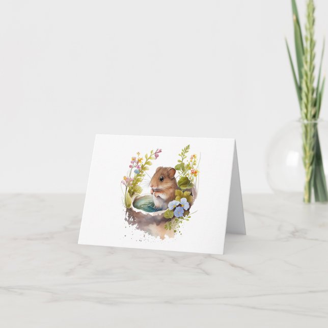 Cartão Mouse em poça com VAZIO de flores (Frente)