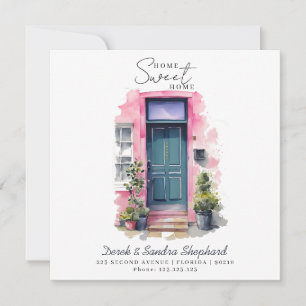 Cartão Movimentamos a Porta de Aquarela rosa-rosa do Novo
