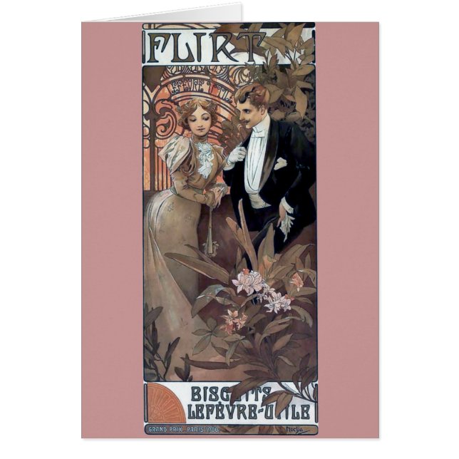 Cartão Mucha flerta homem amor romântico (Frente)